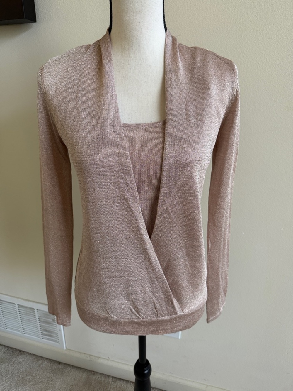 INC International Concepts Metallic Blush V-Neck Wrap Sweater